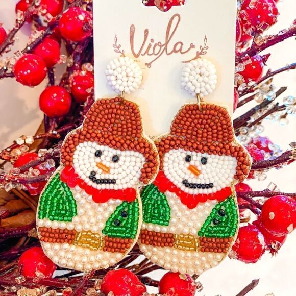 Snowman Beaded Earrings    - Picture 1 of 3